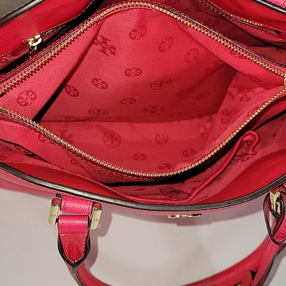 Tory Burch Fuchsia Saffiano Leather Dome Satchel Handbag